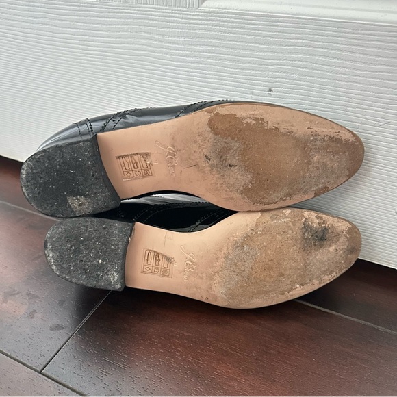 Size 7 J Crew Women’s Patent Leather Oxford Wingtip Brogue Dress Shoes Black - Picture 6 of 7